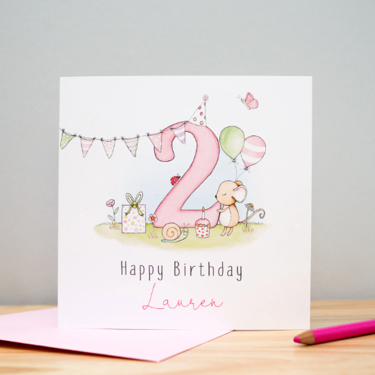 Personalised Mouse Girls Birthday Card, 1st, 2nd, 3rd, 4th, 5th, 6th, 7th, 8th